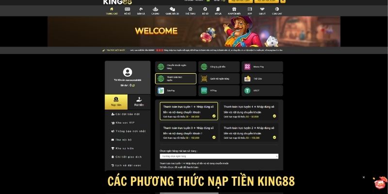 Các Phương Thức Nạp Tiền King88